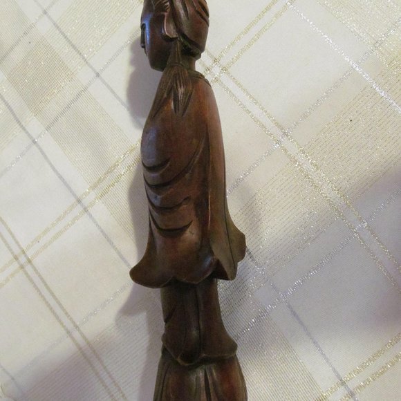 ANTIQUE ORIENTAL HAND CARVED BOX WOOD GUAYIN QUAN JIN - ART STATUE19 "